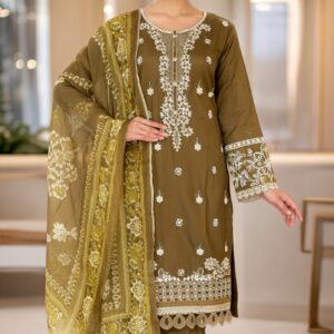 3 piece winter cotton dress with embroidered shirt