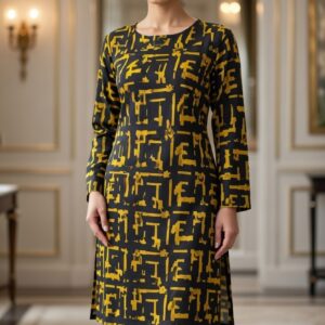 khaddar black print stitched dress (2 piece)