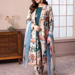 premium cotton embroidered 3 piece dress