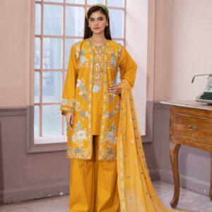 embroidered 3 piece cotton suit with short shirt stitched summer collection