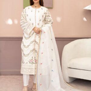 embroidered 3 piece cotton suit with short shirt stitched summer collection