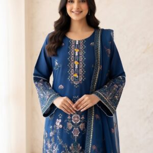 embroidered cotton lawn short shirt 3 piece set stitched 