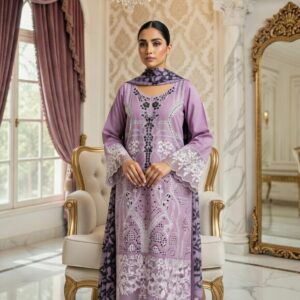 embroidered cotton lawn stitched 3 piece set stitched 