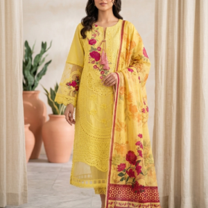cotton lawn embroidered shirt 3 piece set stitched summer collection