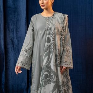 embroidered cotton lawn frock 3 piece set stitched summer collection